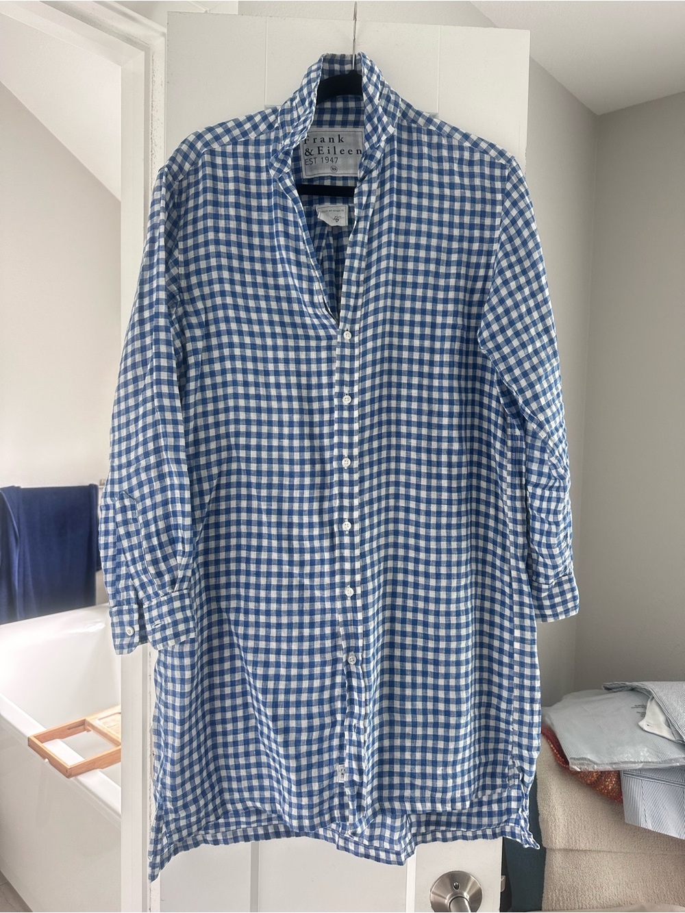 Frank & Eileen Blue Check Linen Shirt Dress